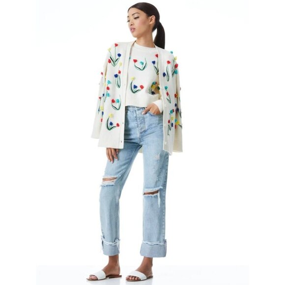 Alice + Olivia Bradford Crochet White Flowers Grandpa Cardigan Large - Picture 5 of 13